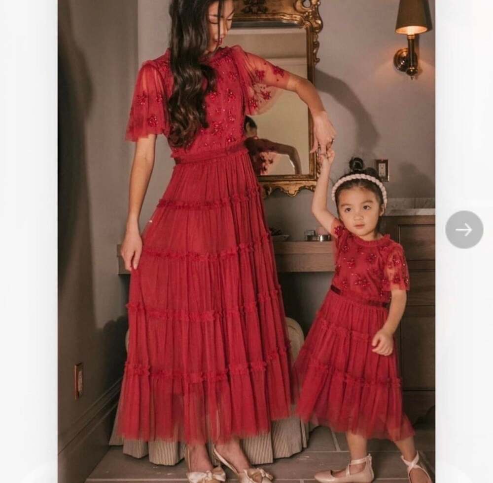 Ivy City Co Anastasia Tulle Embellished Dress Red Burgundy Holiday Size S - Picture 2 of 9